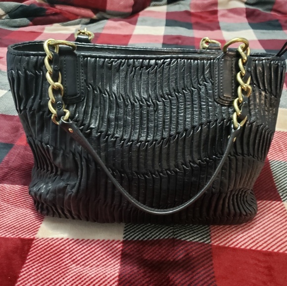 Authentic Used Black Pleated Leather COACH bag - Picture 2 of 8